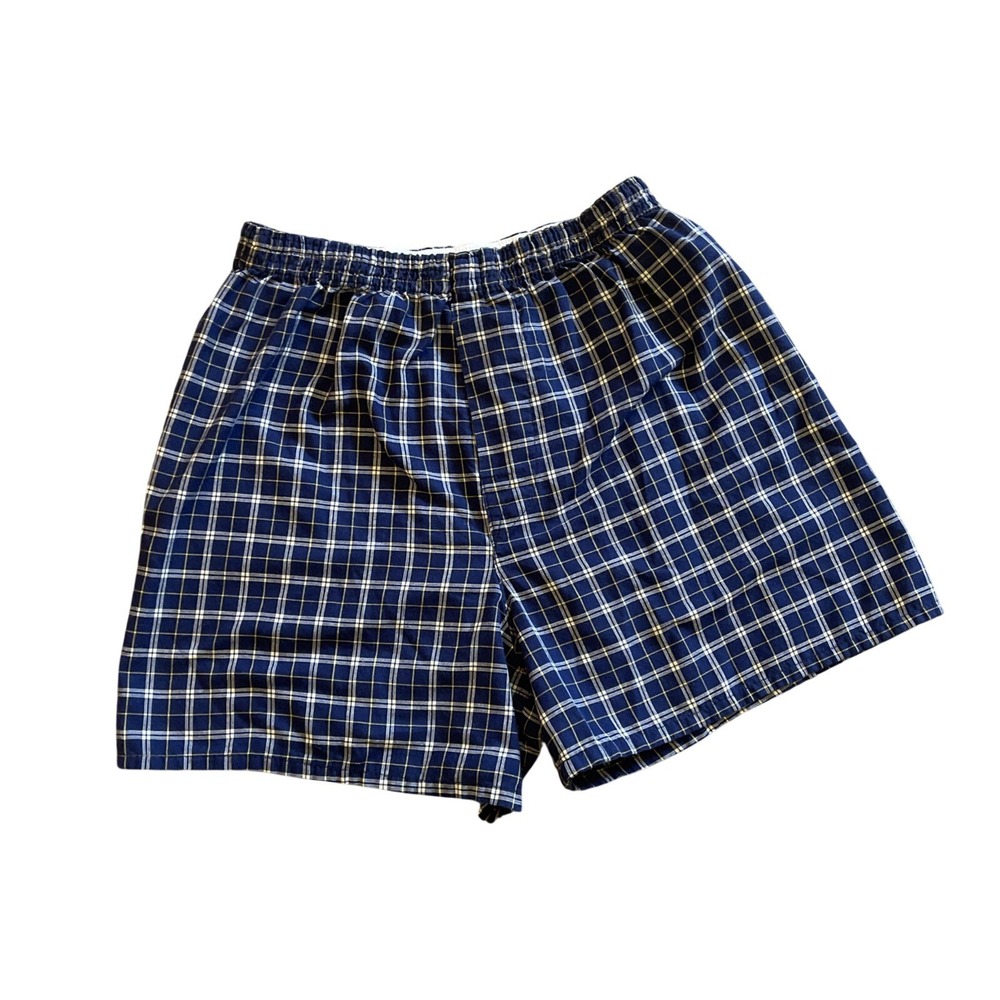 Vtg Boxer Shorts FRUIT OF THE LOOM 90's Blue Yellow Plaid Small Cotton‎ Blend